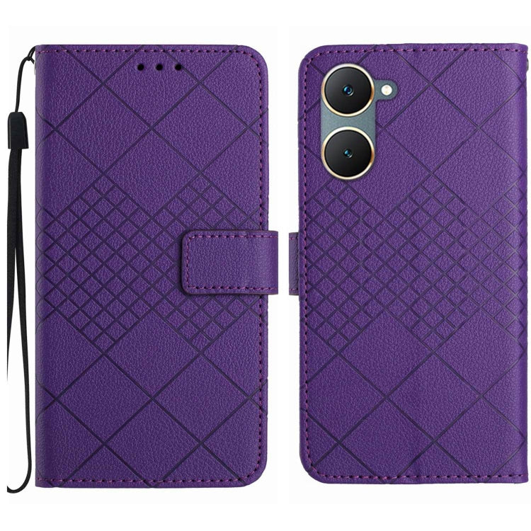 For vivo Y03 4G Rhombic Grid Texture Leather Phone Case(Purple) - vivo Cases by PMC Jewellery | Online Shopping South Africa | PMC Jewellery | Buy Now Pay Later Mobicred