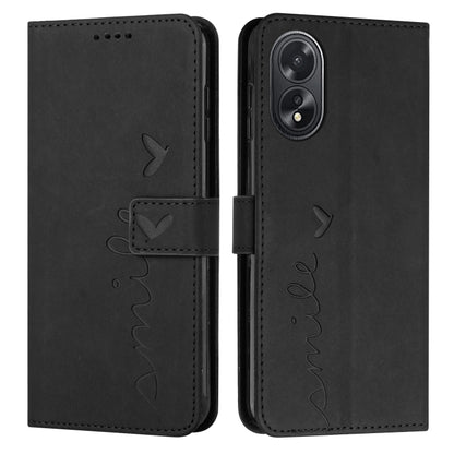 For OPPO A38 / Oppo A18 Skin Feel Heart Embossed Leather Phone Case with Long Lanyard(Black) - A18 Cases by PMC Jewellery | Online Shopping South Africa | PMC Jewellery