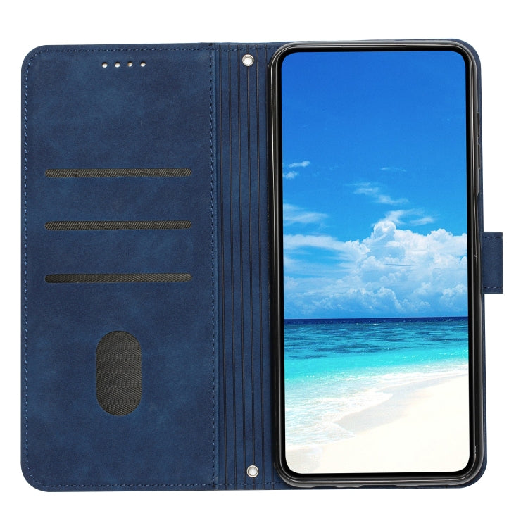 For OPPO Reno11 5G Global Skin Feel Heart Embossed Leather Phone Case with Long Lanyard(Blue) - Reno11 Cases by PMC Jewellery | Online Shopping South Africa | PMC Jewellery | Buy Now Pay Later Mobicred