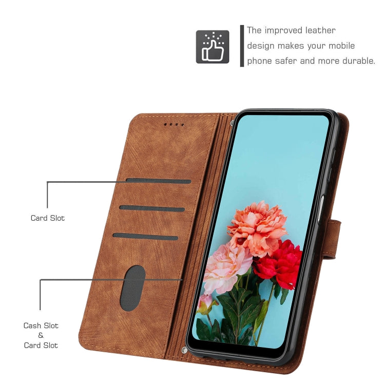 For vivo Y38 5G Skin Feel Stripe Pattern Leather Phone Case with Lanyard(Brown) - vivo Cases by PMC Jewellery | Online Shopping South Africa | PMC Jewellery | Buy Now Pay Later Mobicred