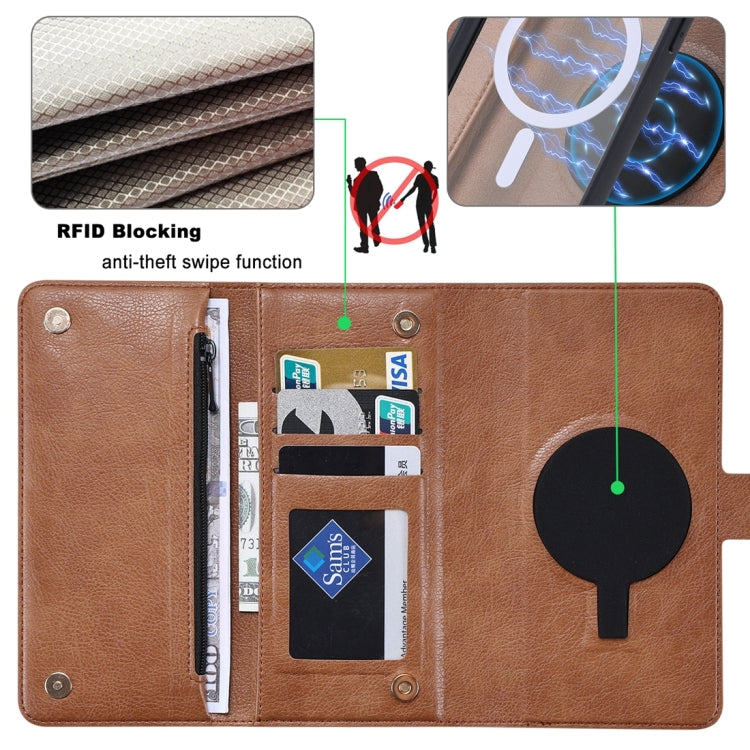For iPhone 15 ViLi GV Series MagSafe Magnetic Zipper Leather Phone Case(Brown) - free shipping - PMC Jewellery - Order now!