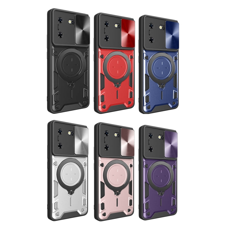 For Tecno Pova 5 CD Texture Sliding Camshield Magnetic Holder Phone Case(Black) - Tecno Cases by PMC TechLife | Online Shopping South Africa | PMC TechLife | Buy Now Pay Later Mobicred