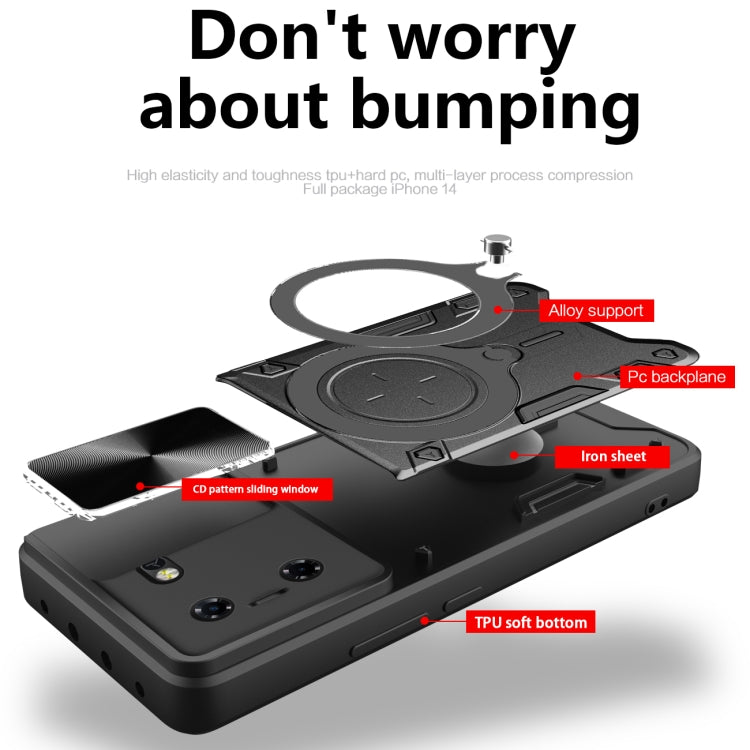 For Tecno Pova 5 CD Texture Sliding Camshield Magnetic Holder Phone Case(Black) - Tecno Cases by PMC TechLife | Online Shopping South Africa | PMC TechLife | Buy Now Pay Later Mobicred