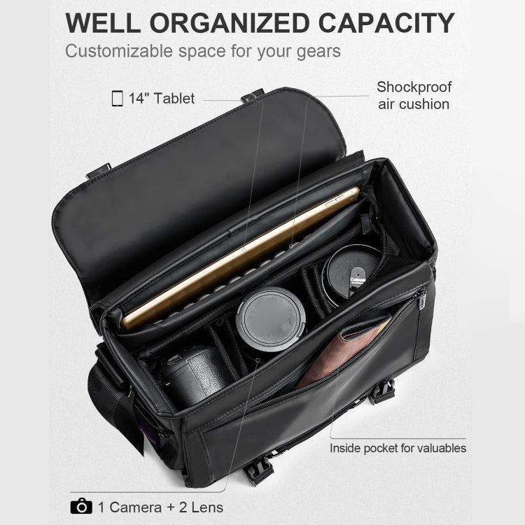 Cwatcun D85 Camera Bag Side Quick Access Camera Messenger Case Waterproof Bag, Size:32 x 14 x 24cm Medium(Black) - free shipping - PMC TechLife - Order now!