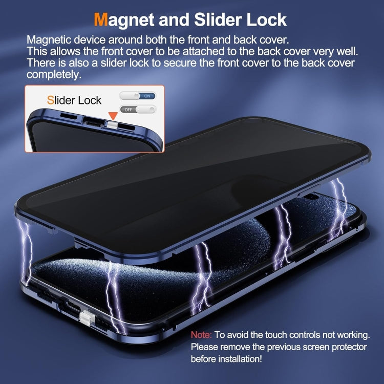 For iPhone 15 Pro Anti-peeping Magnetic Double-sided Tempered Glass Phone Case(Blue) - iPhone 15 Pro Cases by PMC TechLife | Online Shopping South Africa | PMC TechLife