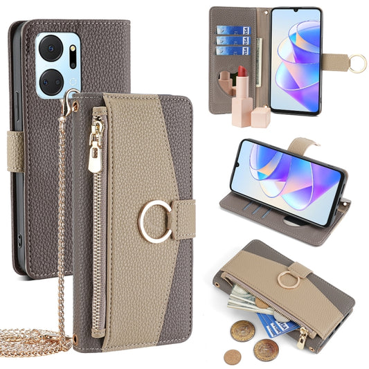 For Honor X7a Crossbody Litchi Texture Leather Phone Case(Grey) - Honor Cases by PMC Jewellery | Online Shopping South Africa | PMC Jewellery | Buy Now Pay Later Mobicred