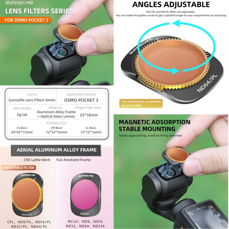 For DJI OSMO Pocket 3 Sunnylife Camera Lens Filter, Filter:3 in 1 CPL ND8/16 - Lens Accessories by Sunnylife | Online Shopping South Africa | PMC Jewellery | Buy Now Pay Later Mobicred