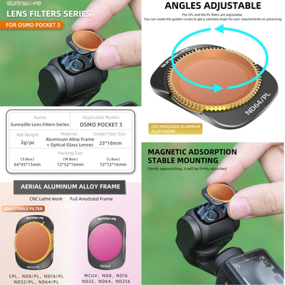 For DJI OSMO Pocket 3 Sunnylife Camera Lens Filter, Filter:ND64PL - Lens Accessories by Sunnylife | Online Shopping South Africa | PMC Jewellery | Buy Now Pay Later Mobicred