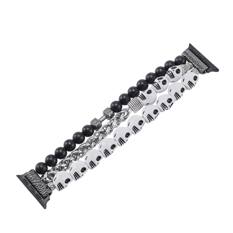 For Apple Watch SE 2022 40mm Skull Beaded Watch Band(White) - Watch Bands by PMC TechLife | Online Shopping South Africa | PMC TechLife