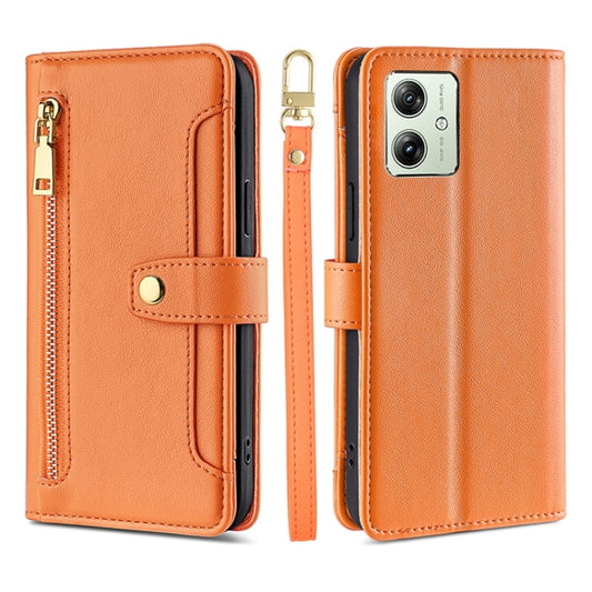 For Motorola Moto G54 5G EU Edition Lite Sheep Texture Cross-body Zipper Wallet Leather Phone Case(Orange) - Motorola Cases by PMC Jewellery | Online Shopping South Africa | PMC Jewellery | Buy Now Pay Later Mobicred