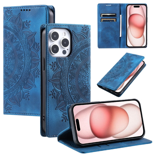 For iPhone 16 Pro Max Totem Embossed Magnetic Leather Phone Case(Blue) - iPhone 16 Pro Max Cases by PMC Jewellery | Online Shopping South Africa | PMC Jewellery | Buy Now Pay Later Mobicred