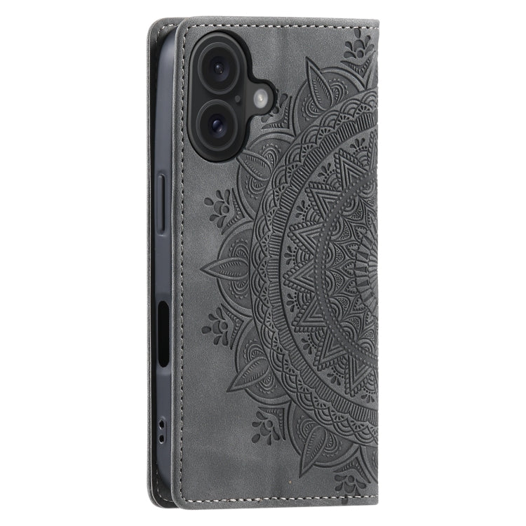 For iPhone 16 Plus Totem Embossed Magnetic Leather Phone Case(Grey) - iPhone 16 Plus Cases by PMC Jewellery | Online Shopping South Africa | PMC Jewellery | Buy Now Pay Later Mobicred