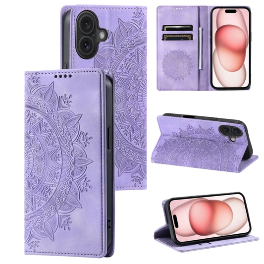 For iPhone 16 Totem Embossed Magnetic Leather Phone Case(Purple) - iPhone 16 Cases by PMC Jewellery | Online Shopping South Africa | PMC Jewellery | Buy Now Pay Later Mobicred