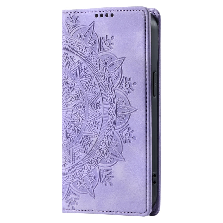 For iPhone 16 Totem Embossed Magnetic Leather Phone Case(Purple) - iPhone 16 Cases by PMC Jewellery | Online Shopping South Africa | PMC Jewellery | Buy Now Pay Later Mobicred