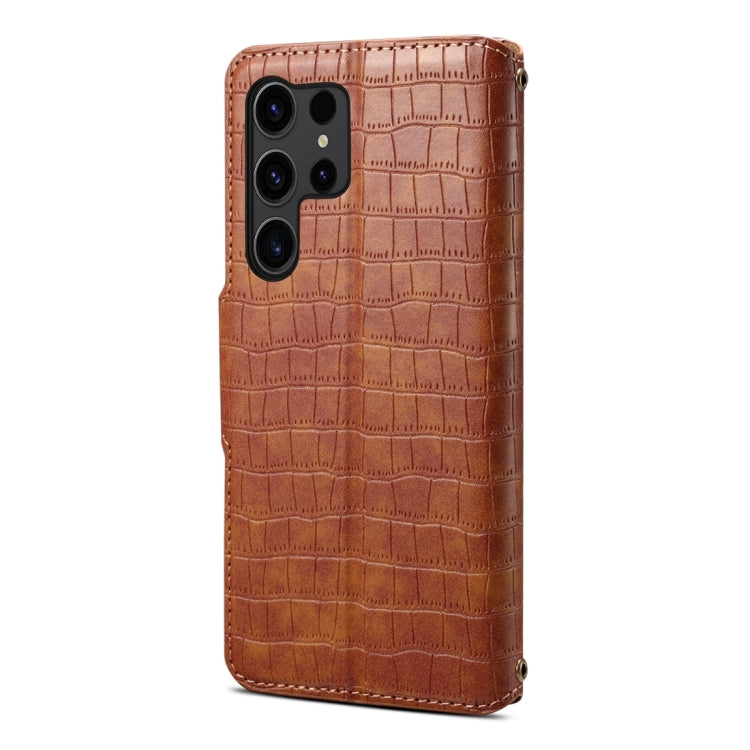 For Samsung Galaxy S24+ 5G Denior Crocodile Texture Oil Edge Leather Phone Case(Brown) - Galaxy S24+ 5G Cases by Denior | Online Shopping South Africa | PMC Jewellery | Buy Now Pay Later Mobicred