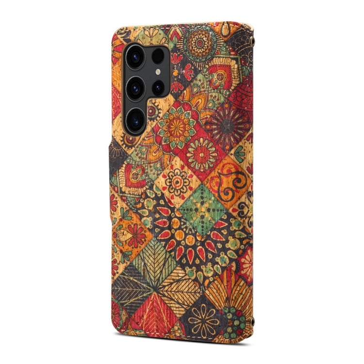 For Samsung Galaxy S24 Ultra 5G Denior Flower Language Series Cork Fabric Oil Edge Leather Phone Case(Autumn) - Galaxy S24 Ultra 5G Cases by Denior | Online Shopping South Africa | PMC Jewellery | Buy Now Pay Later Mobicred