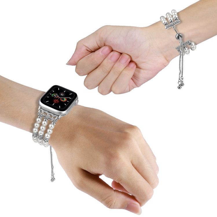 For Apple Watch Series 8 41mm Beaded Pearl Retractable Chain Watch Band(White) - Watch Bands by PMC TechLife | Online Shopping South Africa | PMC TechLife