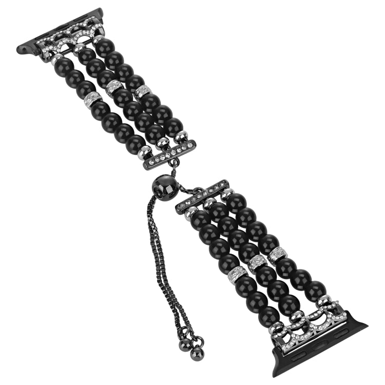 For Apple Watch Series 4 40mm Beaded Pearl Retractable Chain Watch Band(Black) - Watch Bands by PMC TechLife | Online Shopping South Africa | PMC TechLife