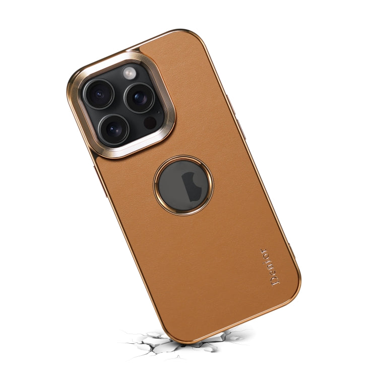 For iPhone 15 Pro Max Denior Fragrant Calf Texture Electroplating Phone Case(Khaki) - free shipping - PMC Jewellery - Order now!