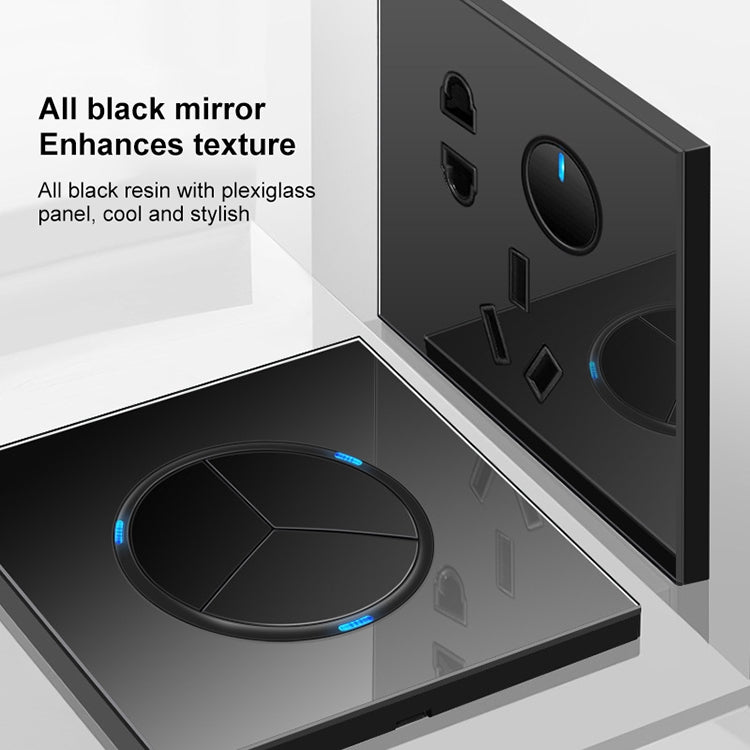 86mm Round LED Tempered Glass Switch Panel, Black Round Glass, Style:Telephone-TV Socket - Switch by PMC Jewellery | Online Shopping South Africa | PMC Jewellery | Buy Now Pay Later Mobicred