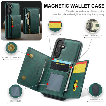 For Samsung Galaxy S24+ 5G DG.MING M5 Series Zip RFID Multi Card Detachable Leather Phone Case(Green) - Galaxy S24+ 5G Cases by DG.MING | Online Shopping South Africa | PMC Jewellery | Buy Now Pay Later Mobicred