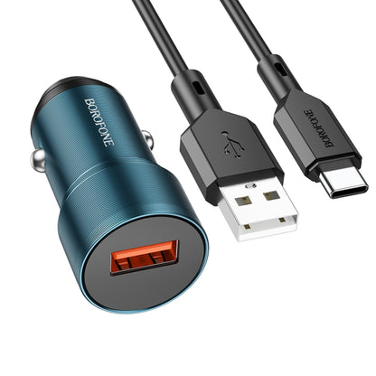 BOROFONE BZ19A Wisdom QC3.0 USB Port Fast Charging Car Charger with USB to Type-C Cable(Blue) - Car Charger by Borofone | Online Shopping South Africa | PMC Jewellery | Buy Now Pay Later Mobicred