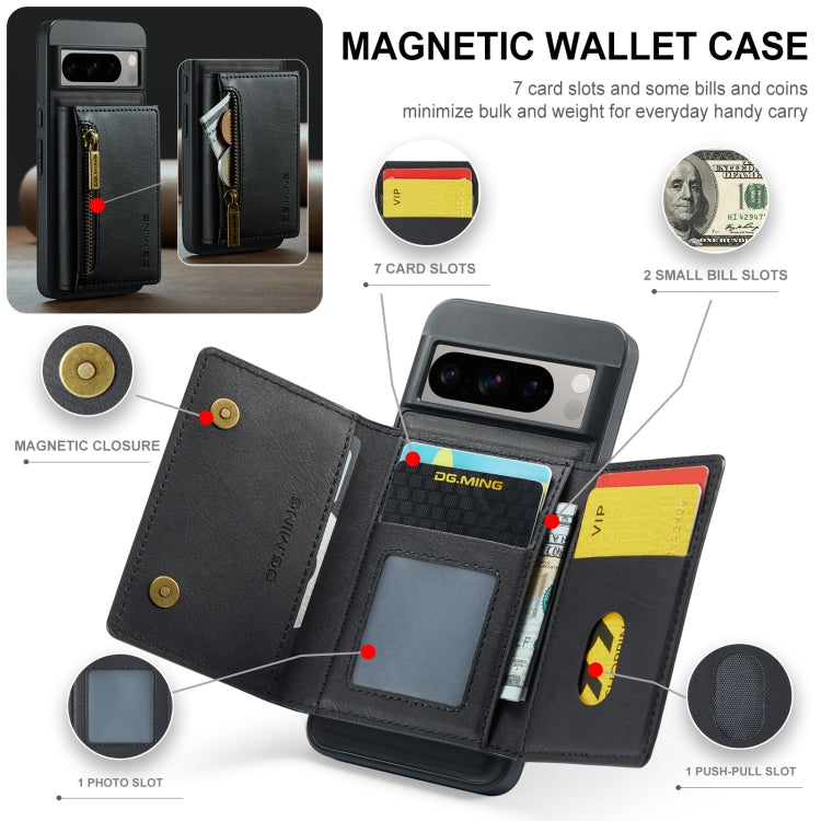 For Google Pixel 8 Pro DG.MING M5 Series Zip RFID Multi Card Detachable Leather Phone Case(Black) - Google Cases by DG.MING | Online Shopping South Africa | PMC TechLife | Buy Now Pay Later Mobicred
