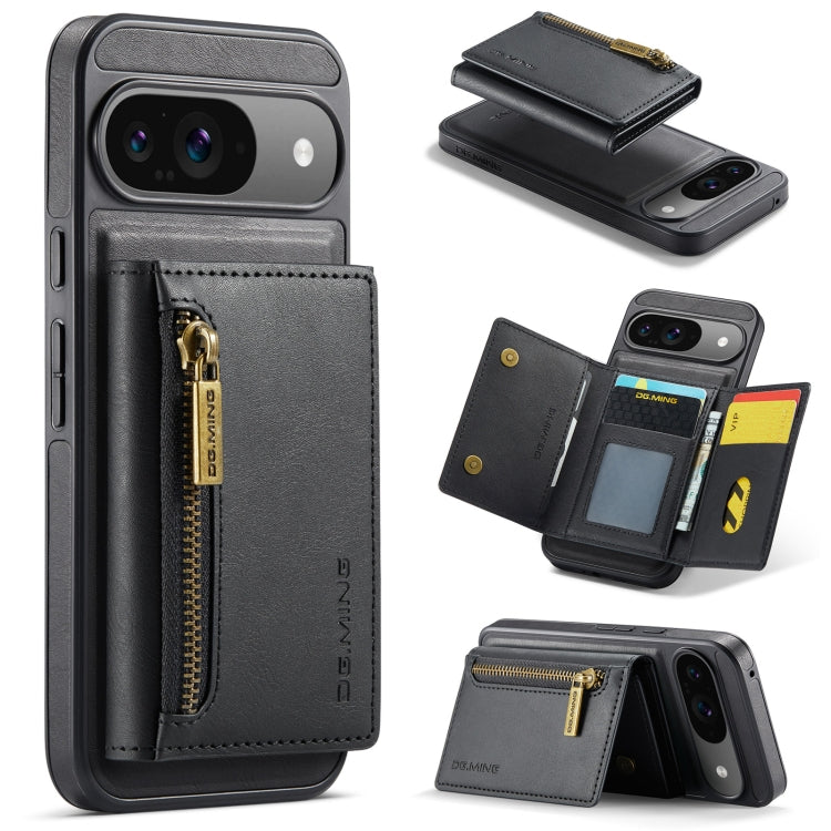 For Google Pixel 9 / 9 Pro DG.MING M5 Series Zip RFID Multi Card Detachable Leather Phone Case(Black) - Google Cases by DG.MING | Online Shopping South Africa | PMC Jewellery | Buy Now Pay Later Mobicred