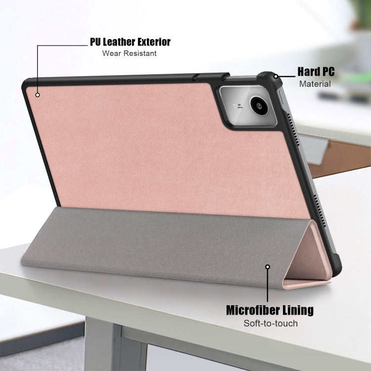 For Lenovo Tab M11/ Xiaoxin Pad 11 2024 Custer Pure Color 3-folding Leather Smart Tablet Case(Rose Gold) - Lenovo by PMC Jewellery | Online Shopping South Africa | PMC Jewellery | Buy Now Pay Later Mobicred