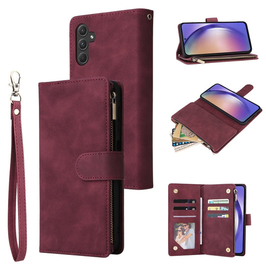 For Samsung Galaxy A55 5G Multifunctional Frosted Zipper Wallet Leather Phone Case(Wine Red) - Galaxy Phone Cases by PMC Jewellery | Online Shopping South Africa | PMC Jewellery