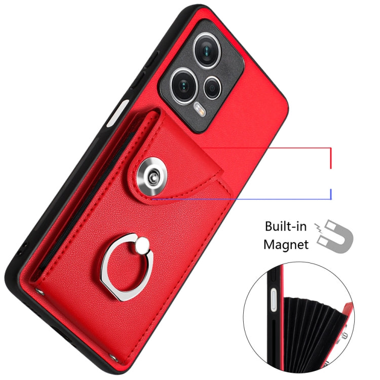 For Xiaomi Redmi Note 12 Pro+ 5G Global Organ Card Bag Ring Holder PU Phone Case(Red) - Xiaomi Cases by PMC Jewellery | Online Shopping South Africa | PMC Jewellery | Buy Now Pay Later Mobicred