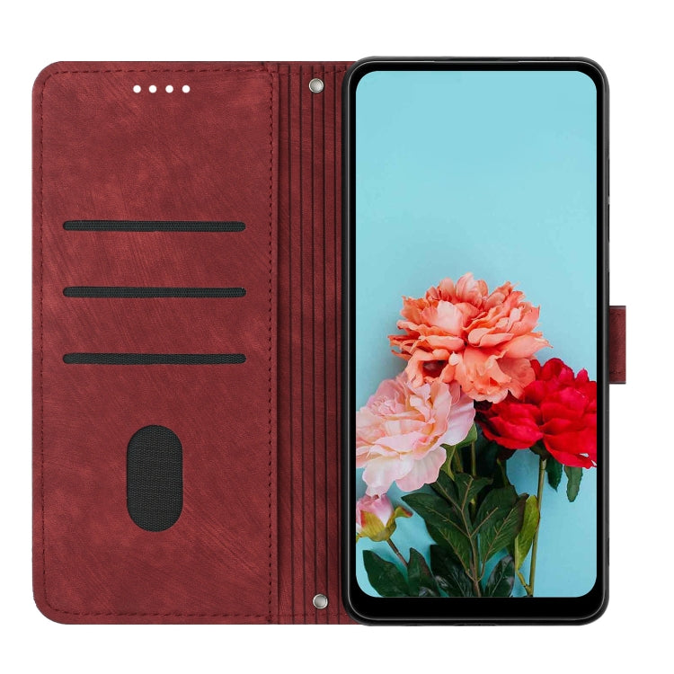 For Tecno Spark Go 2024 / POP 8 Skin Feel Stripe Pattern Leather Phone Case with Lanyard(Red) - free shipping - PMC Jewellery - Order now!