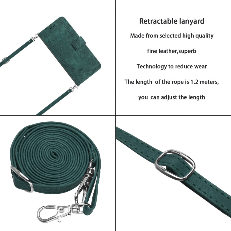 For Tecno Spark Go 2024 / POP 8 Skin Feel Stripe Pattern Leather Phone Case with Long Lanyard(Green) - Tecno Cases by PMC Jewellery | Online Shopping South Africa | PMC Jewellery | Buy Now Pay Later Mobicred