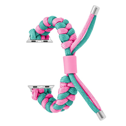 For Apple Watch Ultra 49mm Paracord Fishtail Braided Silicone Bead Watch Band(Rose Red Green) - Watch Bands by PMC Jewellery | Online Shopping South Africa | PMC Jewellery | Buy Now Pay Later Mobicred