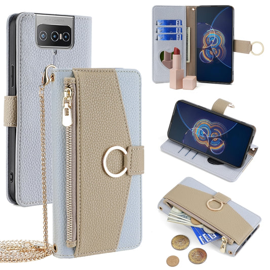 For Asus Zenfone 8 Flip ZS672KS Crossbody Litchi Texture Leather Phone Case(Blue) - ASUS Cases by PMC Jewellery | Online Shopping South Africa | PMC Jewellery | Buy Now Pay Later Mobicred