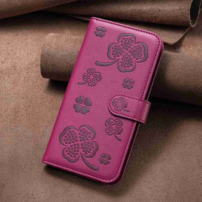 For Xiaomi Redmi Note 12 Pro+ 5G Global Four-leaf Embossed Leather Phone Case(Rose Red) - Xiaomi Cases by PMC Jewellery | Online Shopping South Africa | PMC Jewellery | Buy Now Pay Later Mobicred