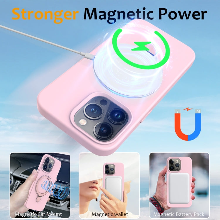 For iPhone 12 Pro Max MagSafe Magnetic Liquid Silicone Phone Case with Ring Holder(Grey Pink) - iPhone 12 Pro Max Cases by PMC Jewellery | Online Shopping South Africa | PMC Jewellery