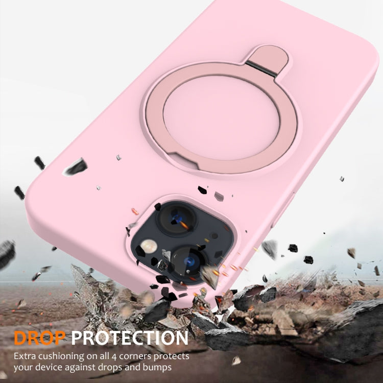 For iPhone 15 MagSafe Magnetic Liquid Silicone Phone Case with Ring Holder(Grey Pink) - iPhone 15 Cases by PMC TechLife | Online Shopping South Africa | PMC TechLife