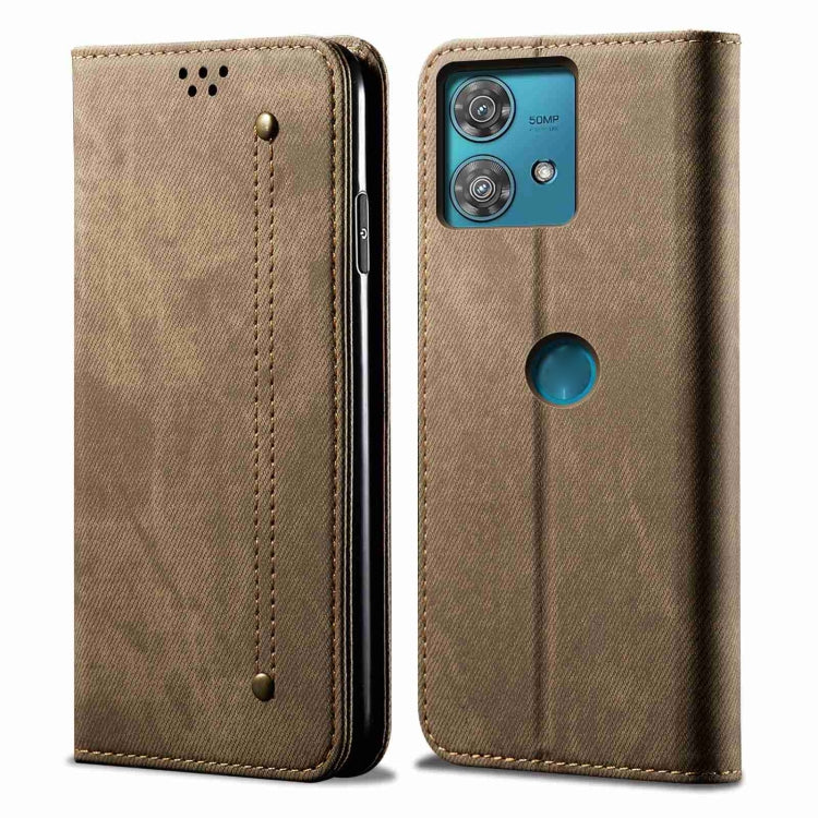 For Motorola Edge 40 Neo Denim Texture Flip Leather Phone Case(Khaki) - free shipping - PMC TechLife - Order now!