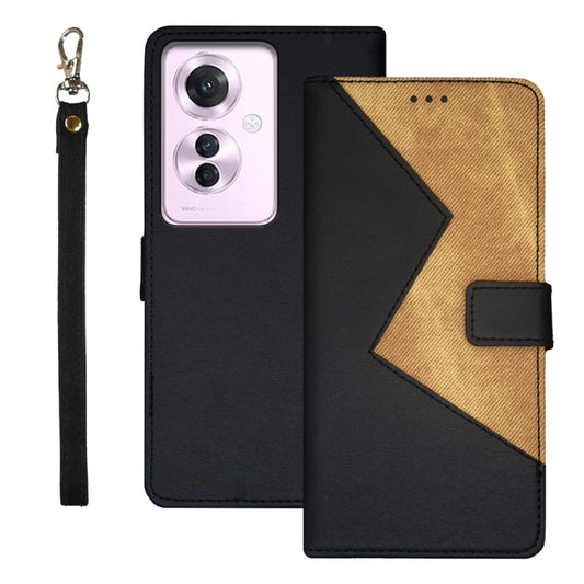 For OPPO Reno11 F idewei Two-color Splicing Leather Phone Case(Black) - OPPO Cases by idewei | Online Shopping South Africa | PMC Jewellery | Buy Now Pay Later Mobicred