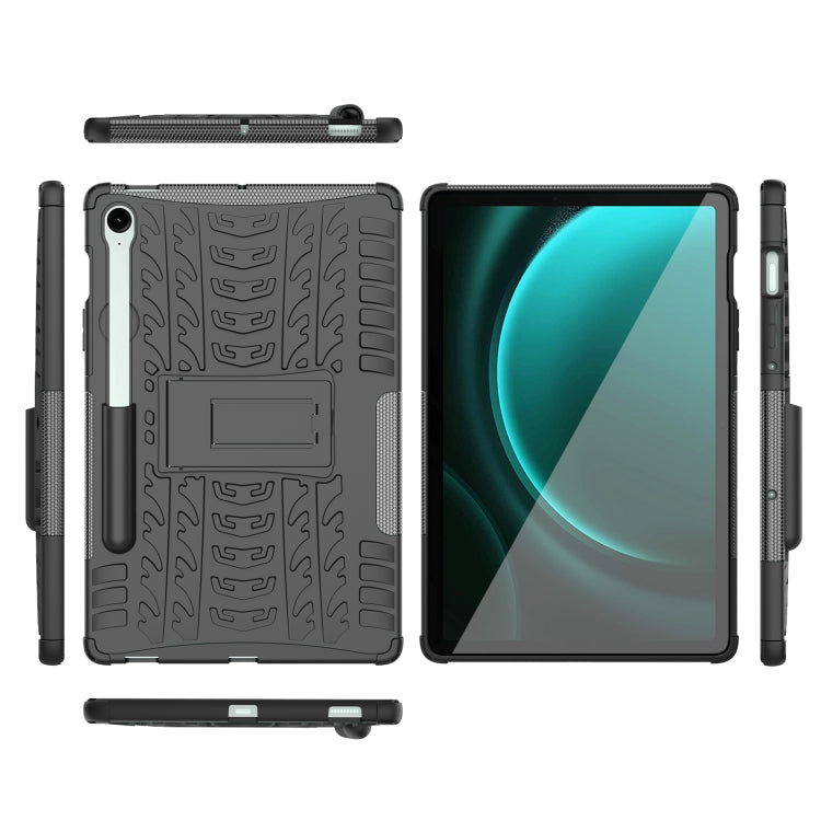 For Samsung Galaxy Tab S9 FE Tire Texture TPU + PC Tablet Case with Holder(Black) - Galaxy Tab S9 FE by PMC Jewellery | Online Shopping South Africa | PMC Jewellery | Buy Now Pay Later Mobicred