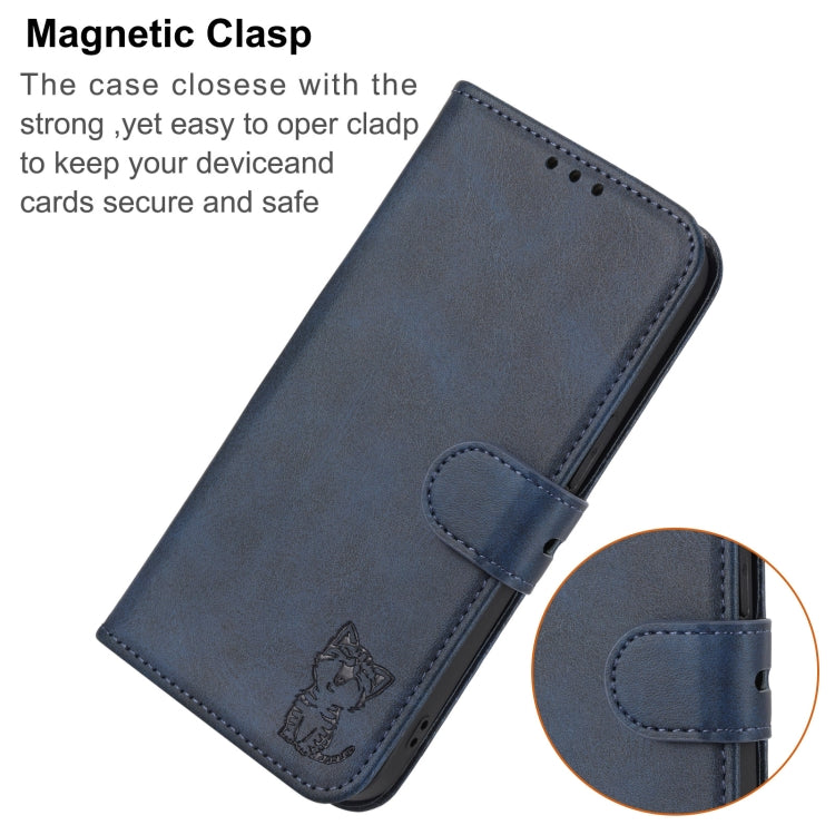 For Google Pixel 9 Pro Embossed Happy Cat Pattern Flip Leather Phone Case(Blue) - Google Cases by PMC TechLife | Online Shopping South Africa | PMC TechLife | Buy Now Pay Later Mobicred