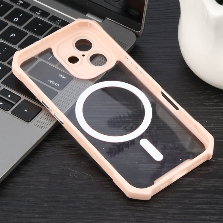 For iPhone 16 Colorful Two-Color Lens Film MagSafe Magnetic Horn Acrylic+TPU Case(Pink) - iPhone 16 Cases by PMC Jewellery | Online Shopping South Africa | PMC Jewellery | Buy Now Pay Later Mobicred