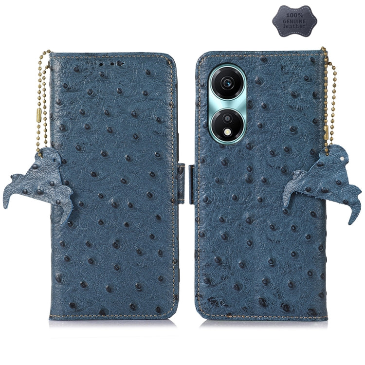 For Honor X5 Plus Ostrich Pattern Genuine Leather RFID Phone Case(Blue) - Honor Cases by PMC TechLife | Online Shopping South Africa | PMC TechLife | Buy Now Pay Later Mobicred