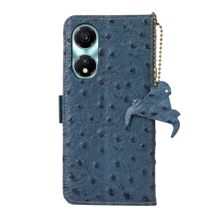 For Honor X5 Plus Ostrich Pattern Genuine Leather RFID Phone Case(Blue) - Honor Cases by PMC TechLife | Online Shopping South Africa | PMC TechLife | Buy Now Pay Later Mobicred