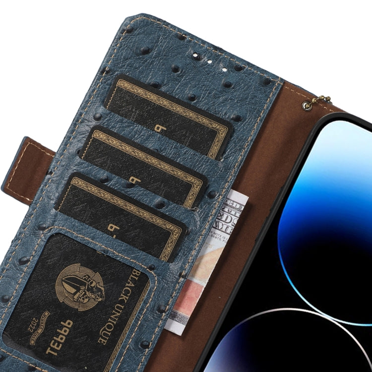 For Honor X5 Plus Ostrich Pattern Genuine Leather RFID Phone Case(Blue) - Honor Cases by PMC TechLife | Online Shopping South Africa | PMC TechLife | Buy Now Pay Later Mobicred