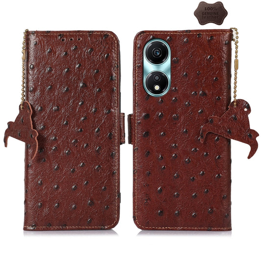 For Honor X5 Plus Ostrich Pattern Genuine Leather RFID Phone Case(Coffee) - Honor Cases by PMC Jewellery | Online Shopping South Africa | PMC Jewellery | Buy Now Pay Later Mobicred