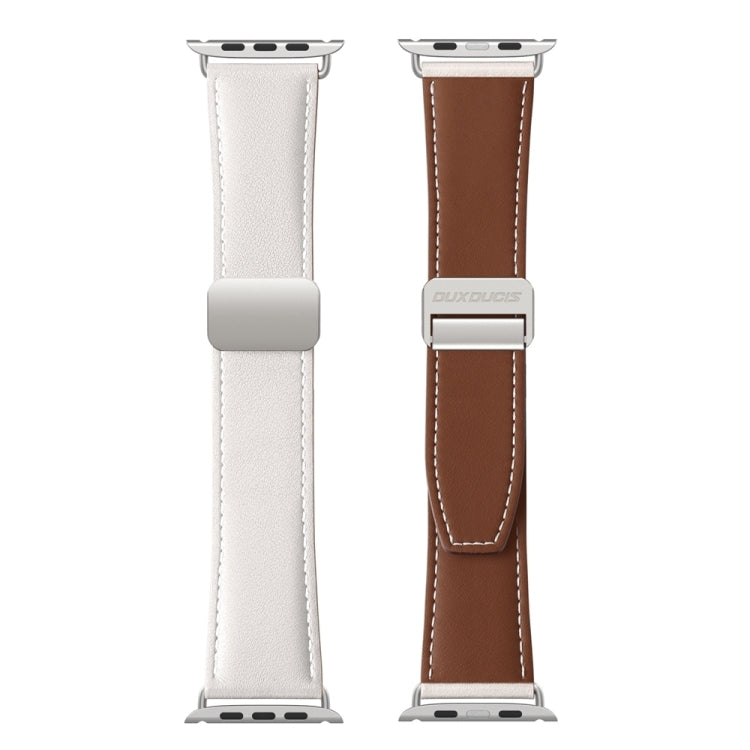 For Apple Watch SE 2023 44mm DUX DUCIS YA Series Magnetic Buckle Genuine Leather Watch Band(White) - Watch Bands by DUX DUCIS | Online Shopping South Africa | PMC Jewellery | Buy Now Pay Later Mobicred