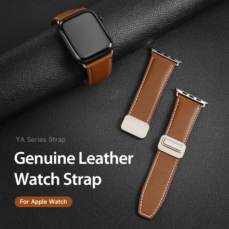 For Apple Watch SE 2023 40mm DUX DUCIS YA Series Magnetic Buckle Genuine Leather Watch Band(Brown) - Watch Bands by DUX DUCIS | Online Shopping South Africa | PMC Jewellery | Buy Now Pay Later Mobicred