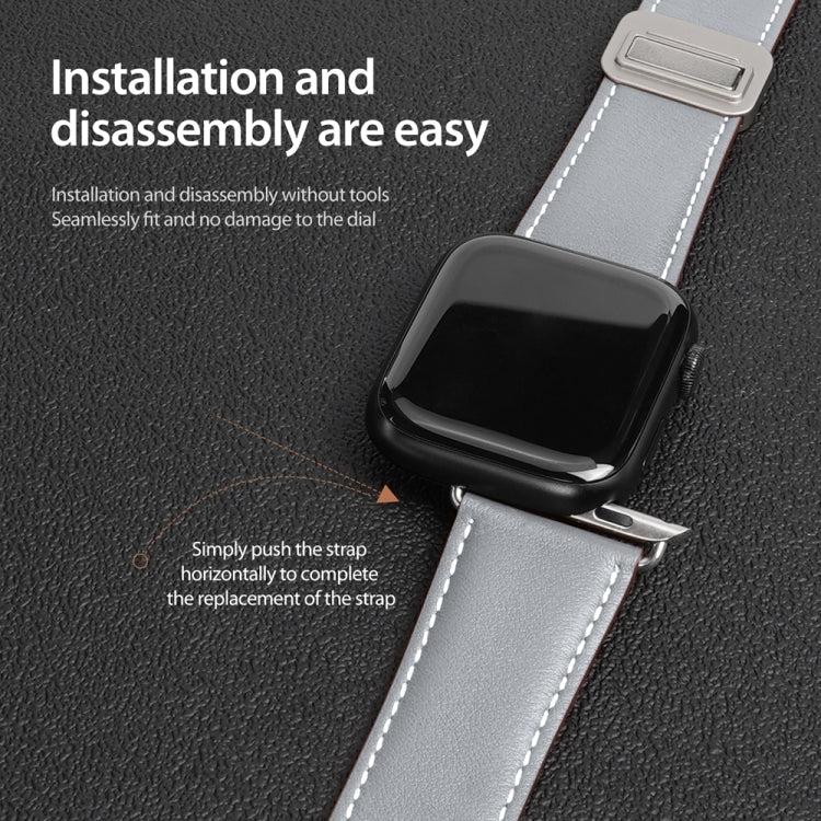 For Apple Watch SE 2023 40mm DUX DUCIS YA Series Magnetic Buckle Genuine Leather Watch Band(Grey) - Watch Bands by DUX DUCIS | Online Shopping South Africa | PMC Jewellery | Buy Now Pay Later Mobicred